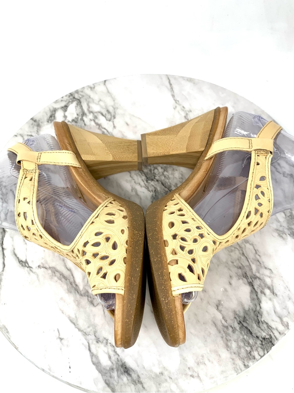 Naya Alpine Laser Cut Tan Leather Slingback Sandal Pumps 8.5 Classic Boho Summer - Picture 7 of 16